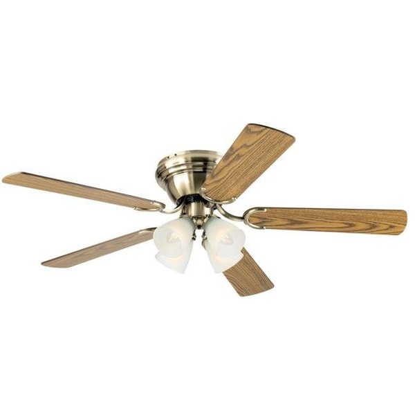 Brightbomb 52 in. Ceiling Fan with Dimmable LED Light Fixture Antique Brass Finish Reversible Blades Oak & Walnut Frosted Ribbed Glass BR1635965